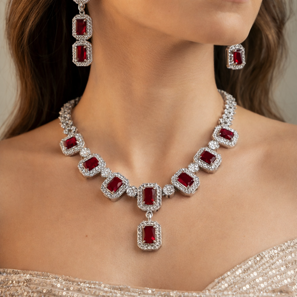 Ruby Luxe Crystal Statement Necklace Set